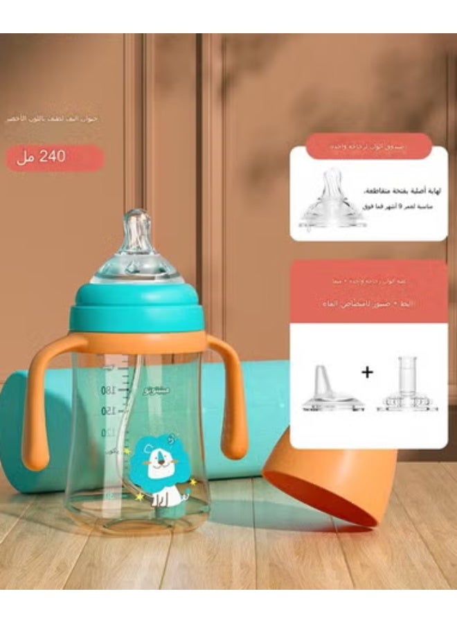 MIXDE 3 in 1 Baby Feeding Bottle 240ml(8oz), With Handle, Breast-like nipple, Sippy spout, Straight drinking straw, 0-36M - Image 2